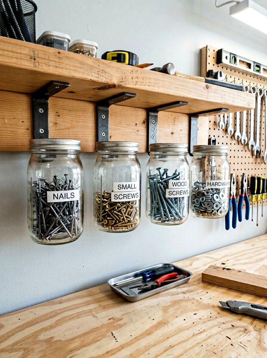 Hanging Jar Organizers - 30 garden shed storage ideas