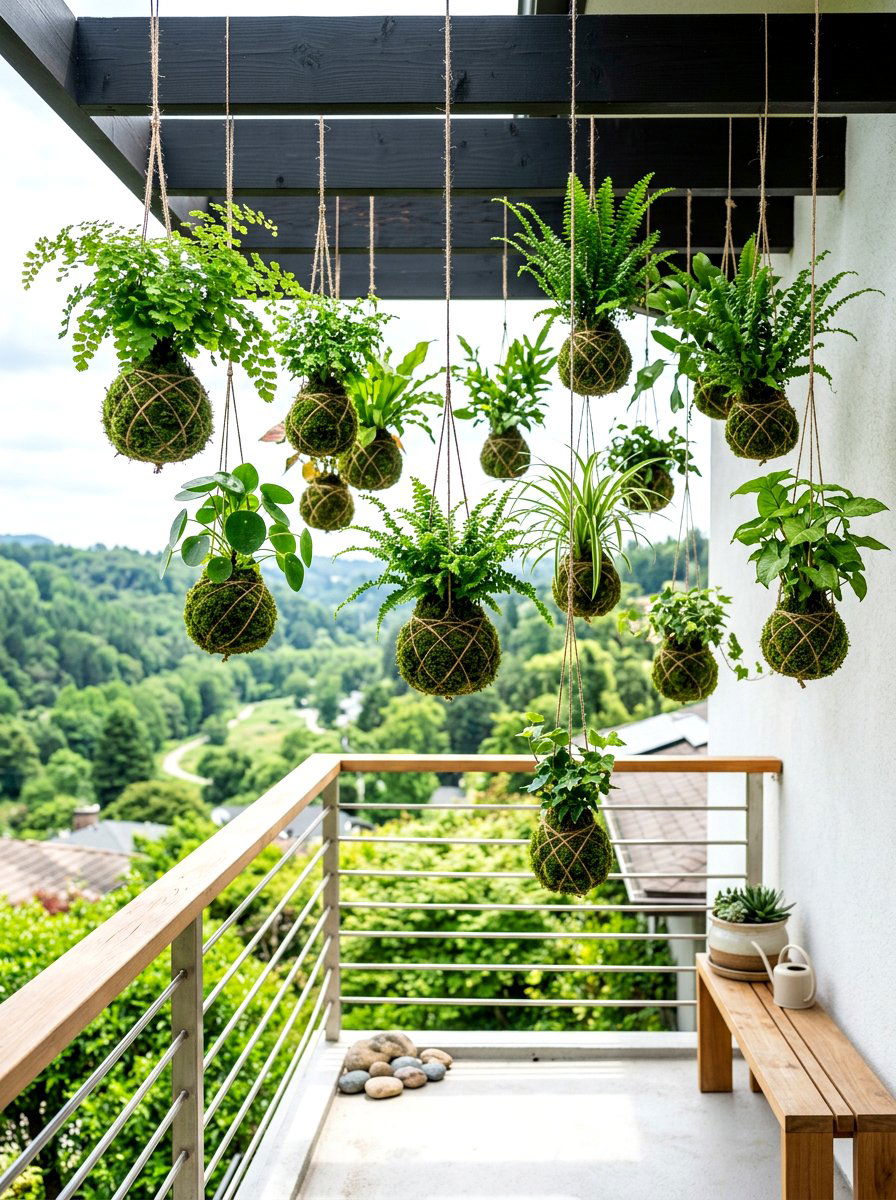 Hanging Kokedama Ball - 30 balcony vertical garden ideas
