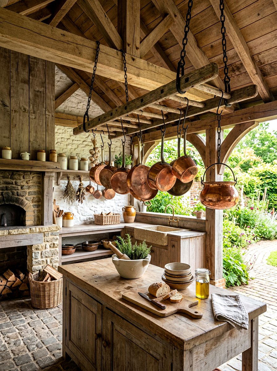 Hanging Ladder Storage Rack - 30 vintage kitchen shelf ideas