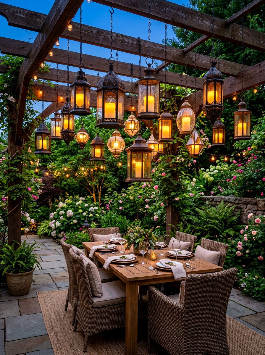 Hanging Lantern Decor - 30 patio dinner party ideas