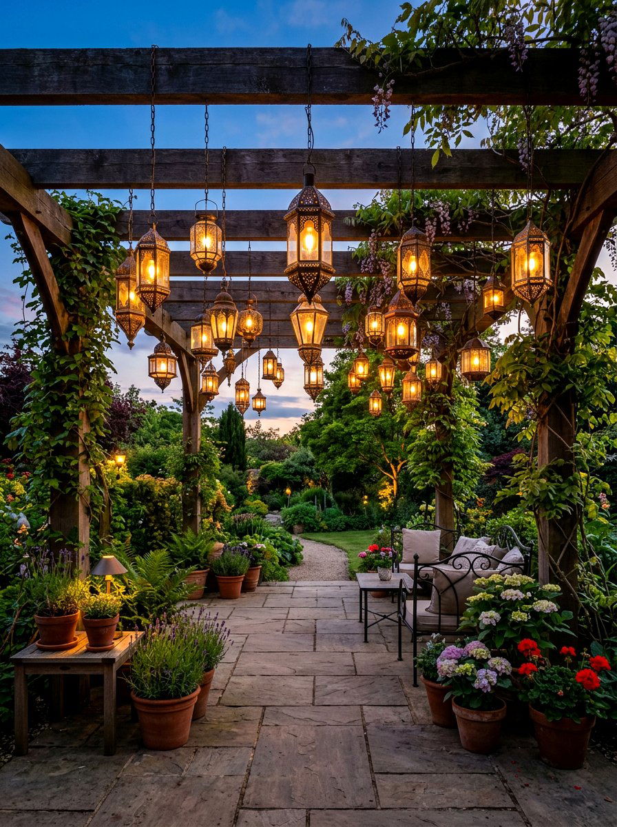 Hanging Lantern Lighting - 30 Mediterranean exterior courtyard ideas