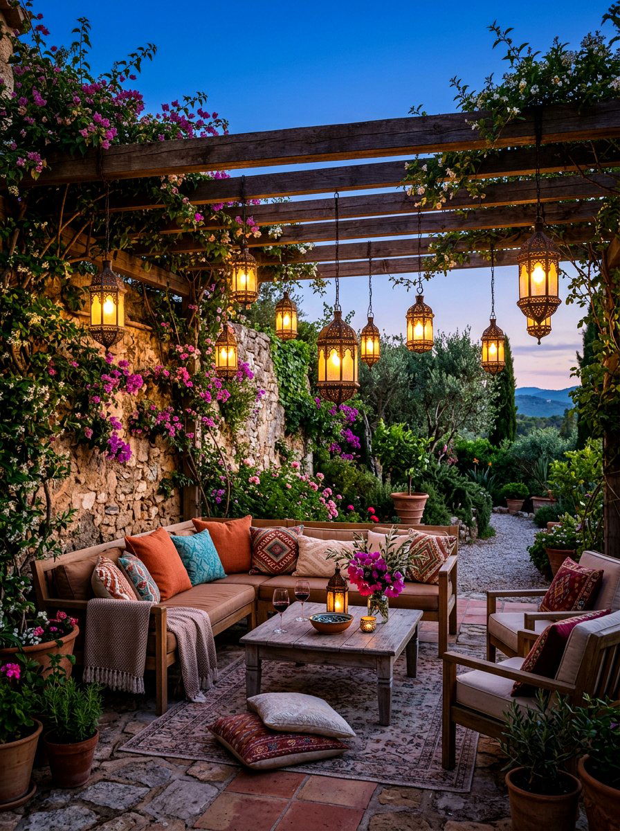 Hanging Lantern Lighting - 30 Mediterranean patio ideas