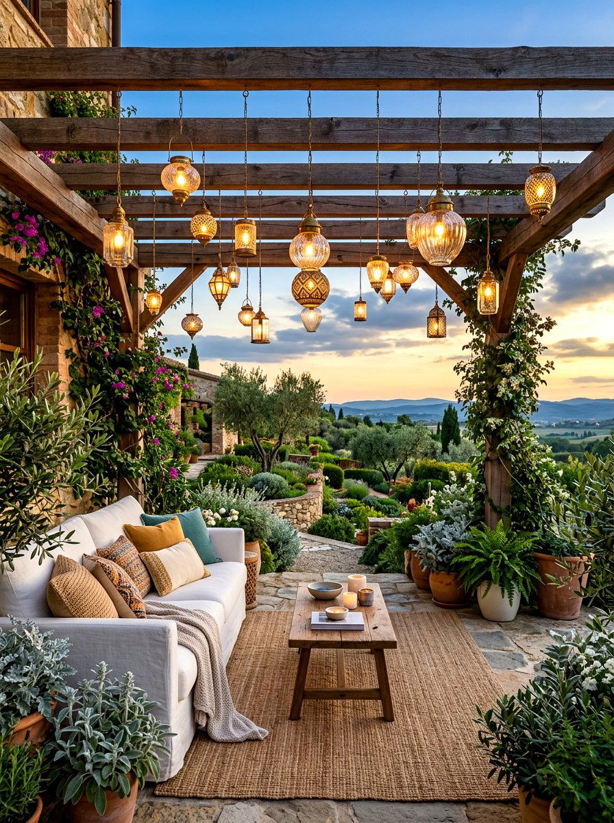 Hanging Lantern Terrace - 30 moonlight patio garden ideas