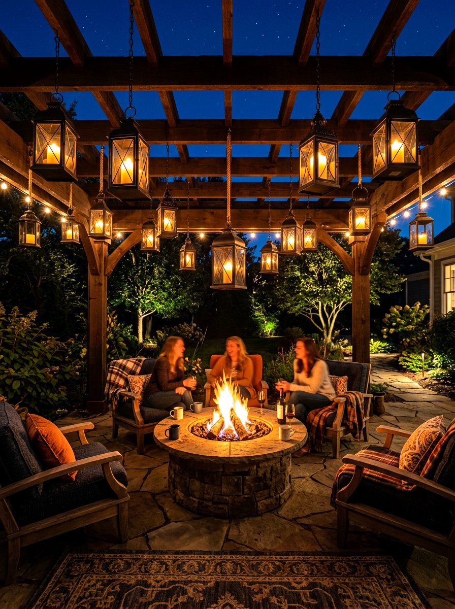 Hanging Lanterns Fire Pit Pergola - 30 fire pit lighting ideas