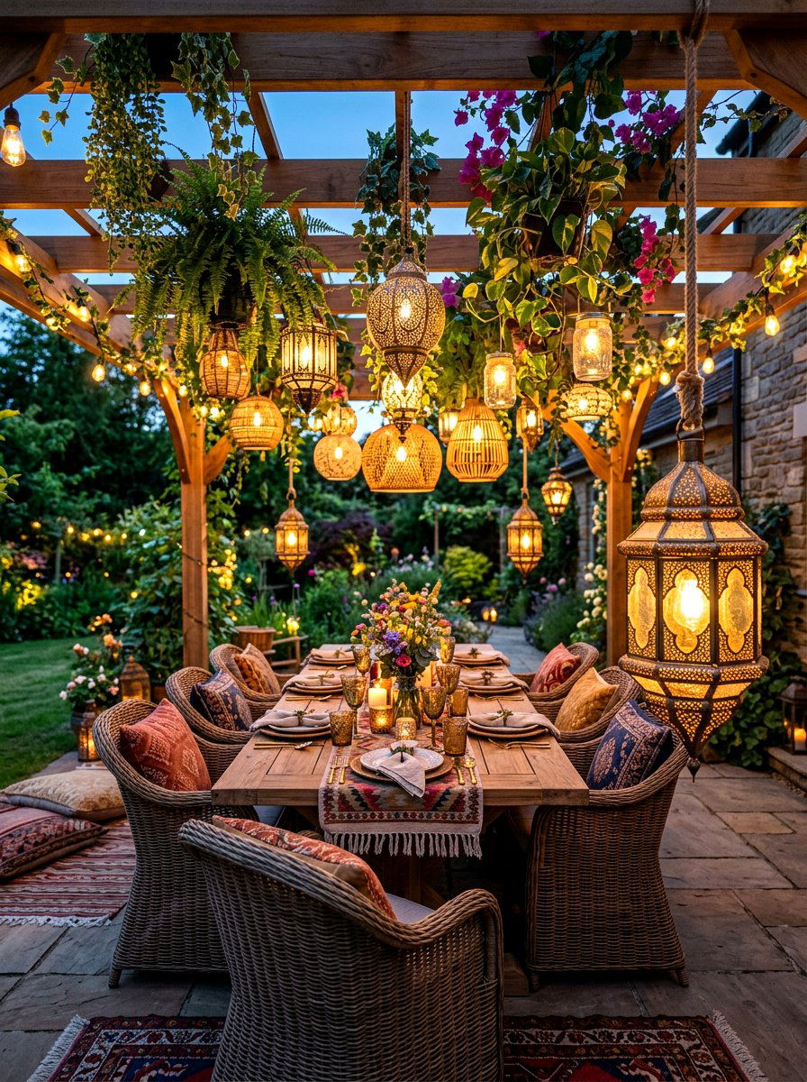 Hanging Lanterns Pergola Lighting - 30 candle lantern patio ideas