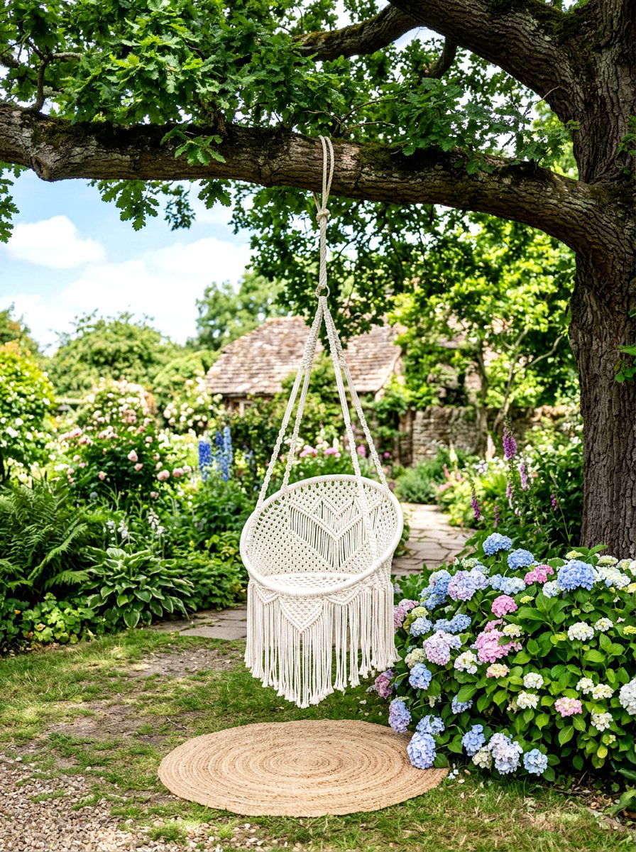 Hanging Macrame Chair - 30 bohemian backyard ideas