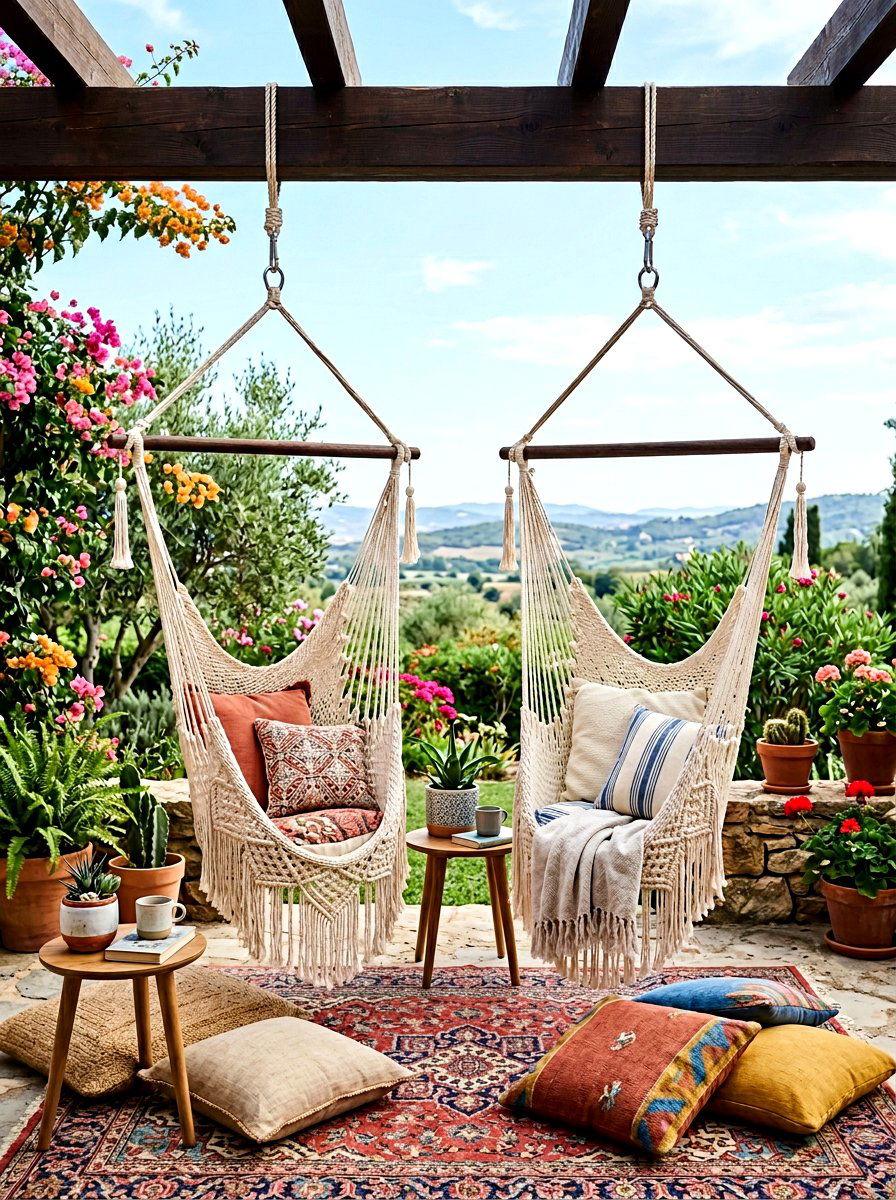 Hanging Macrame Chairs - 30 budget patio ideas