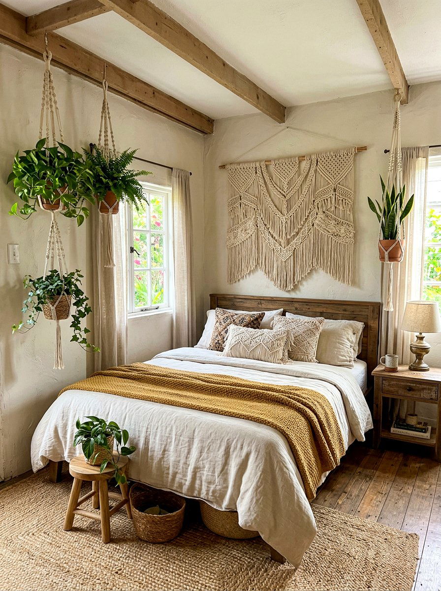 Hanging Macrame Decor - 30 tiny cottage bedroom ideas