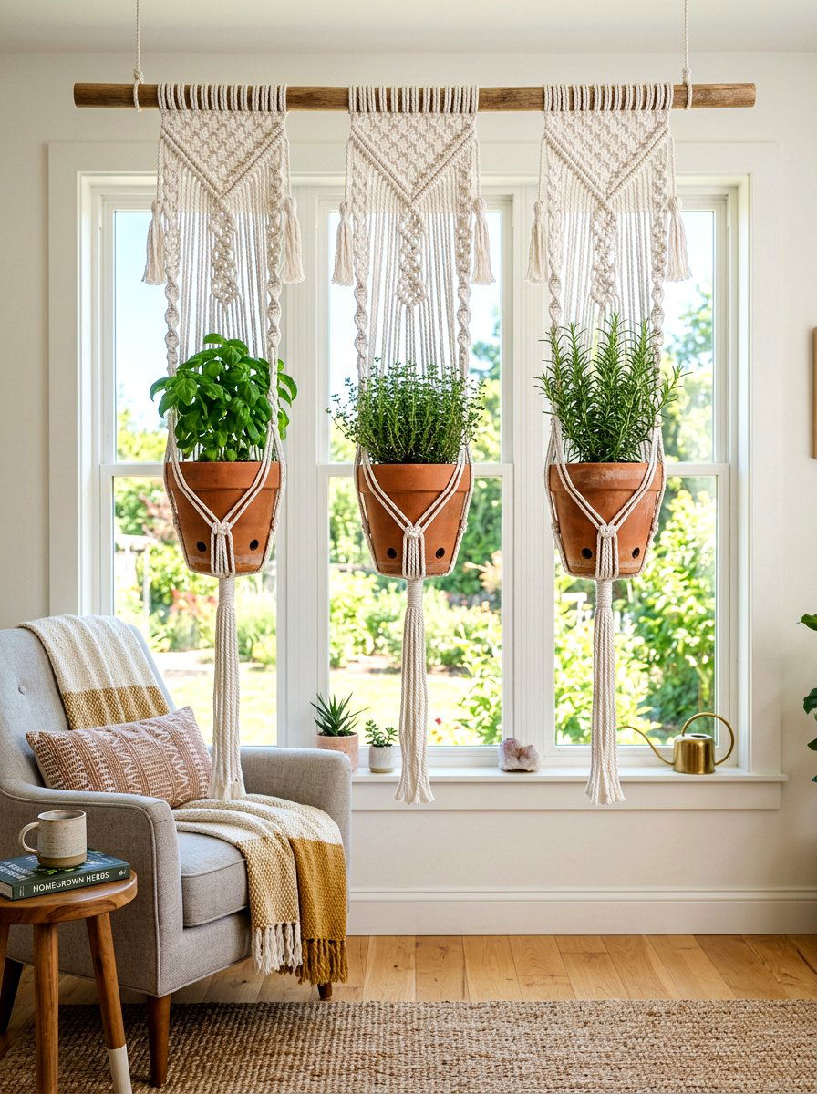 Hanging Macrame Herb Garden - 30 vertical herb garden ideas