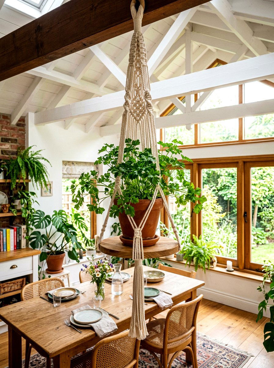Hanging Macrame Herb Shelf - 30 indoor herb shelf ideas
