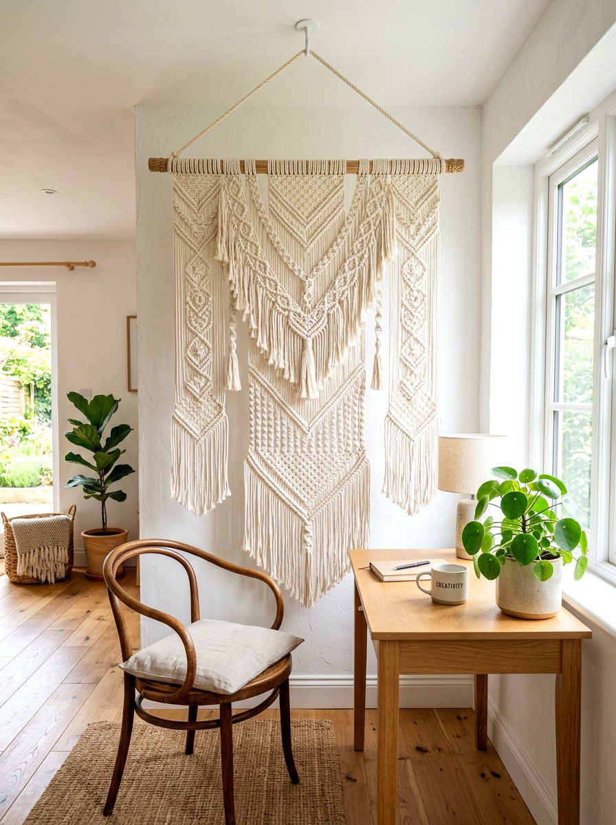 Hanging Macrame Panel - 30 room divider apartment aesthetic ideas