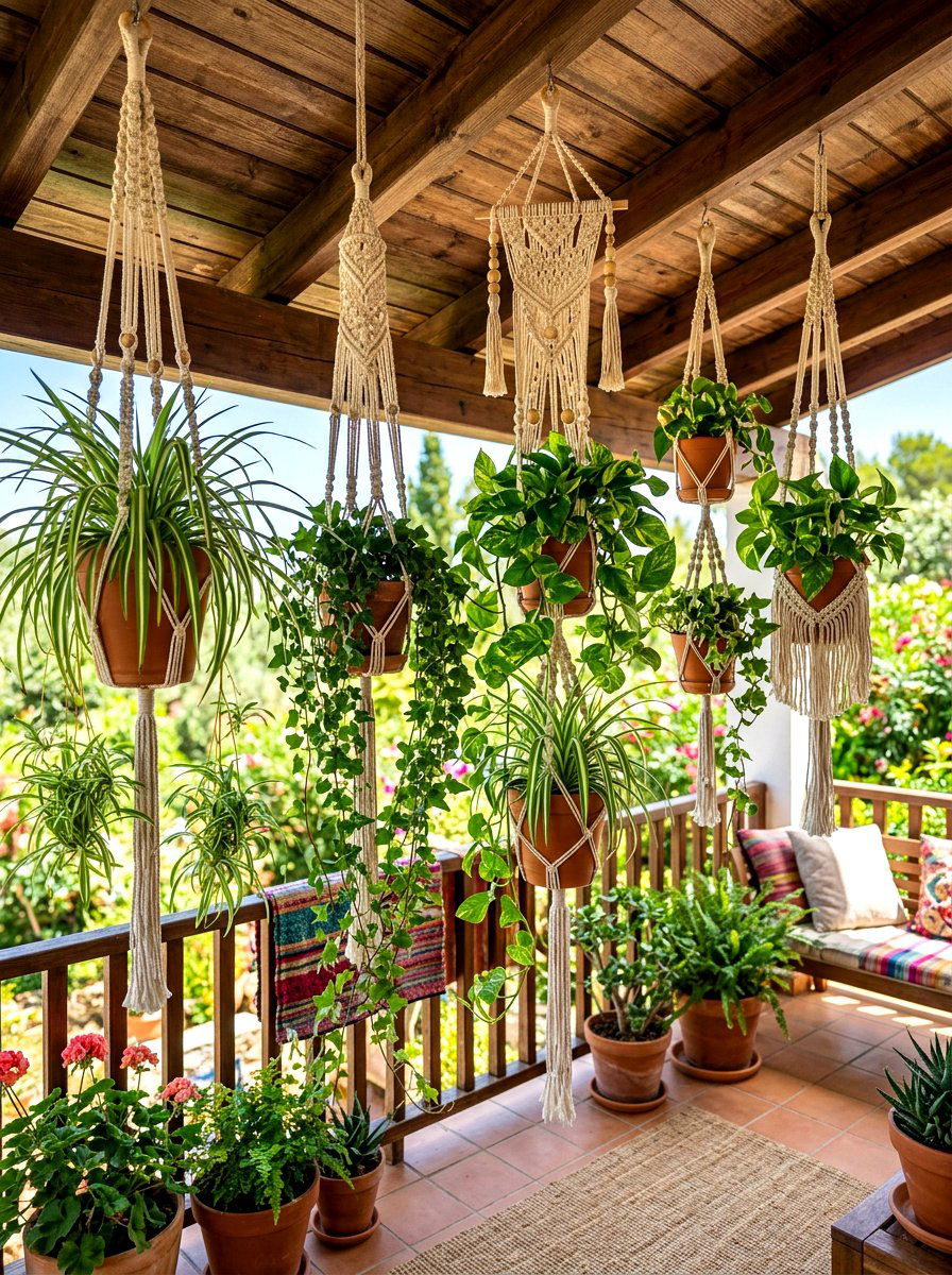 Hanging Macrame Plant Hanger - 30 balcony vertical garden ideas