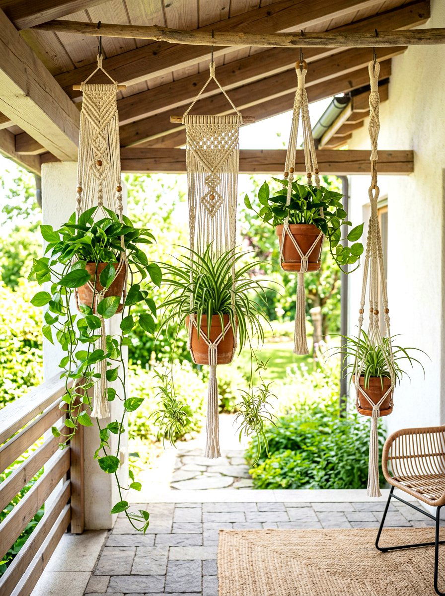 Hanging Macrame Plant Holders - 30 modern container garden ideas