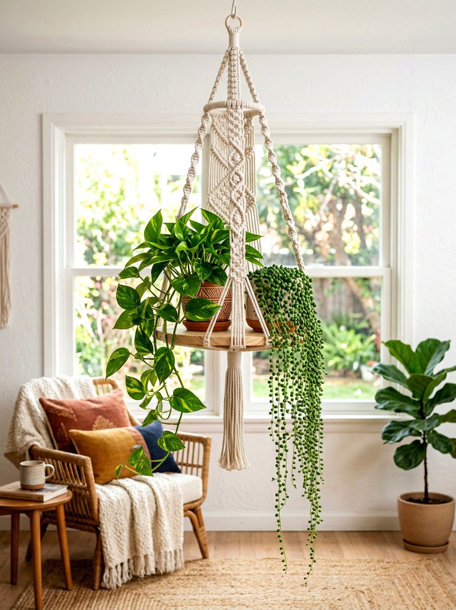 Hanging Macrame Plant Shelf - 30 vertical garden shelf ideas