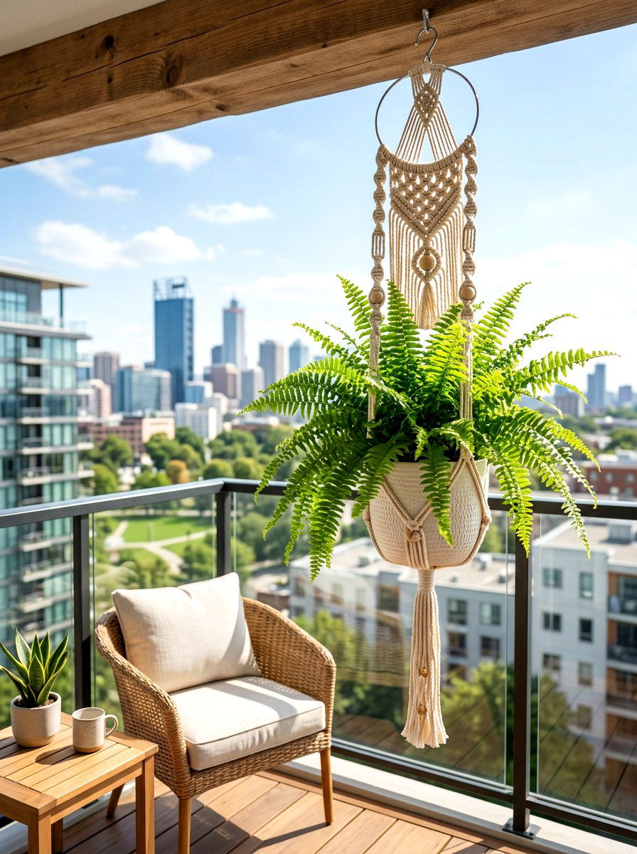Hanging Macrame Plant - 30 small apartment balcony garden ideas