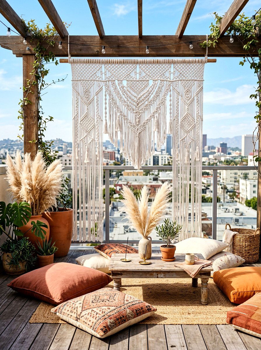 Hanging Macrame Screen - 30 rooftop privacy screen ideas