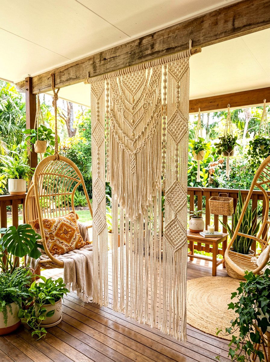 Hanging Macrame Screen - 30 outdoor room divider ideas
