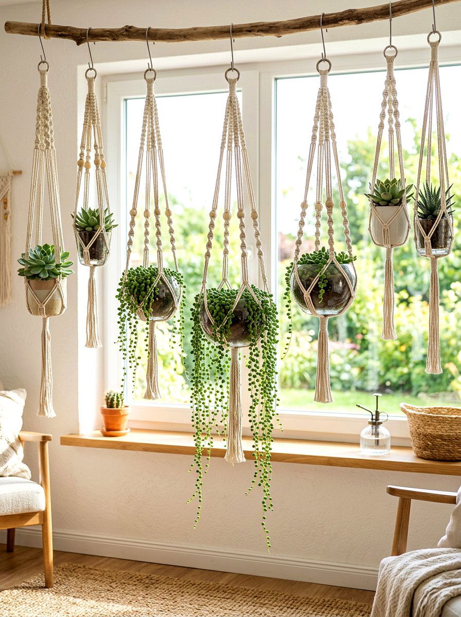 Hanging Macrame Succulent Planter - 30 indoor succulent garden ideas