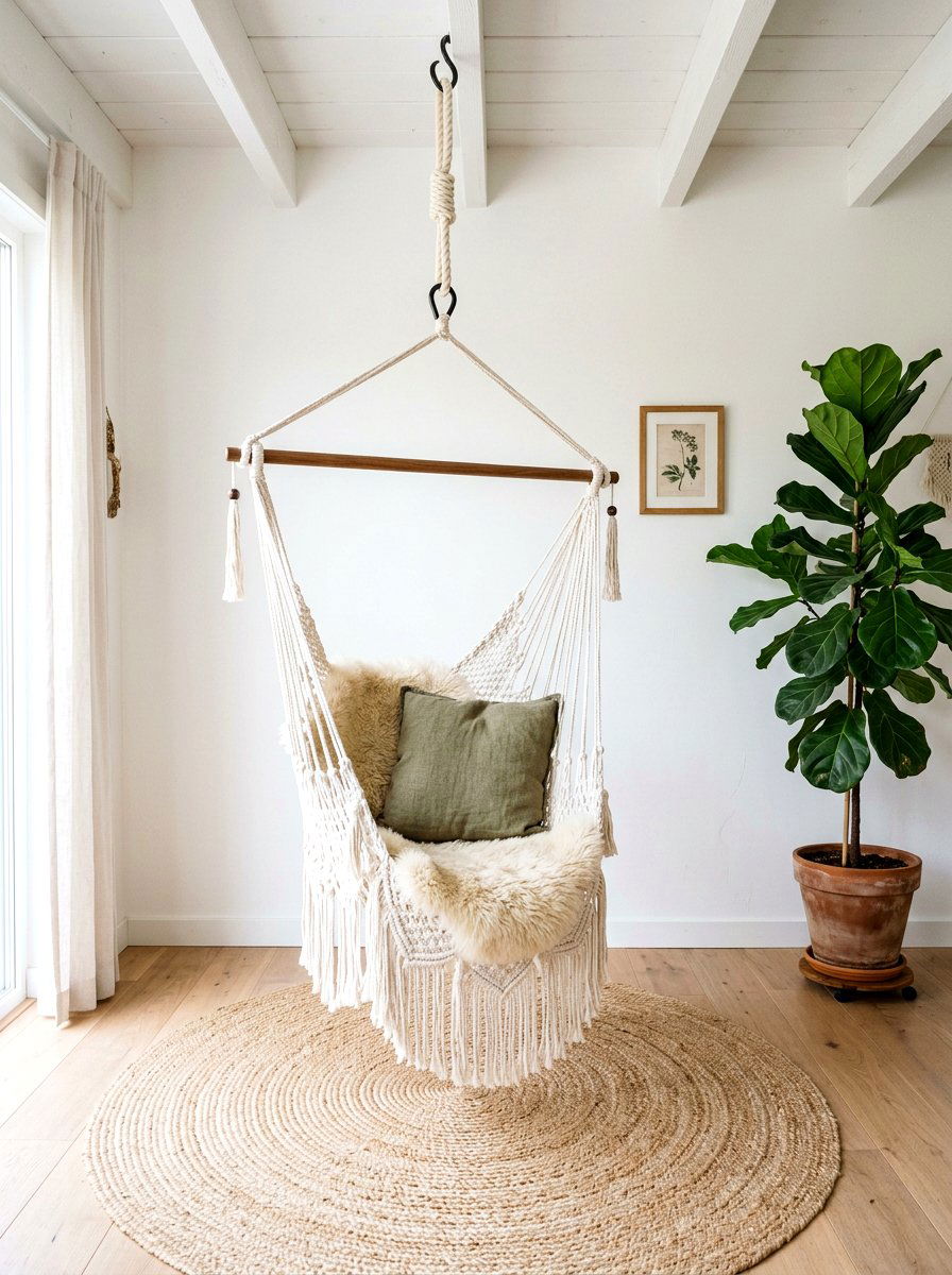 Hanging Macrame Swing Chair - 30 imaginative play corner ideas