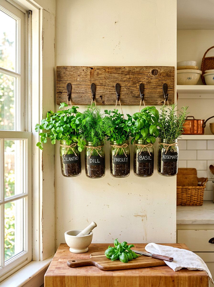 Hanging Mason Jar Herb Garden - 30 small herb garden ideas