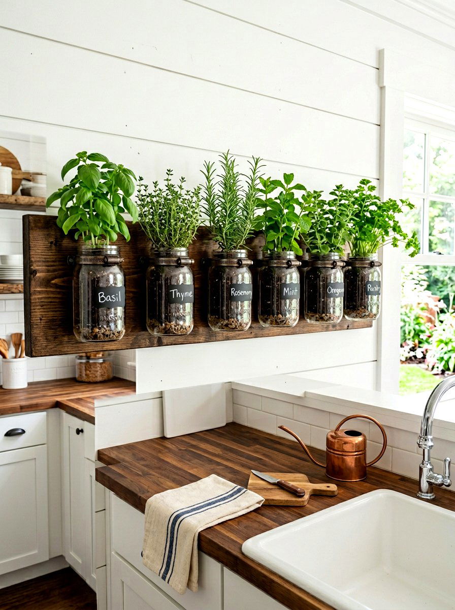 Hanging Mason Jar Herb Garden - 30 vertical herb garden ideas