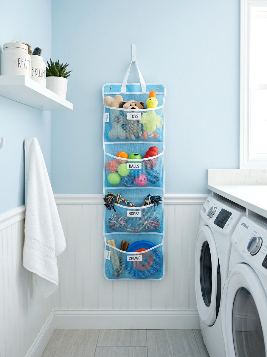 Hanging Mesh Pet Toy Organizer - 30 pet toy storage ideas