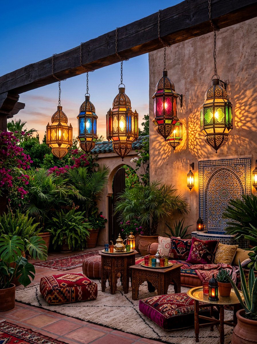 Hanging Moroccan Lanterns - 30 outdoor candle lantern ideas