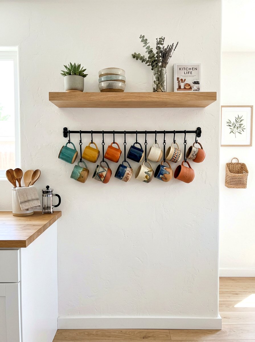Hanging Mug Rack - 30 coffeehouse kitchen decor ideas