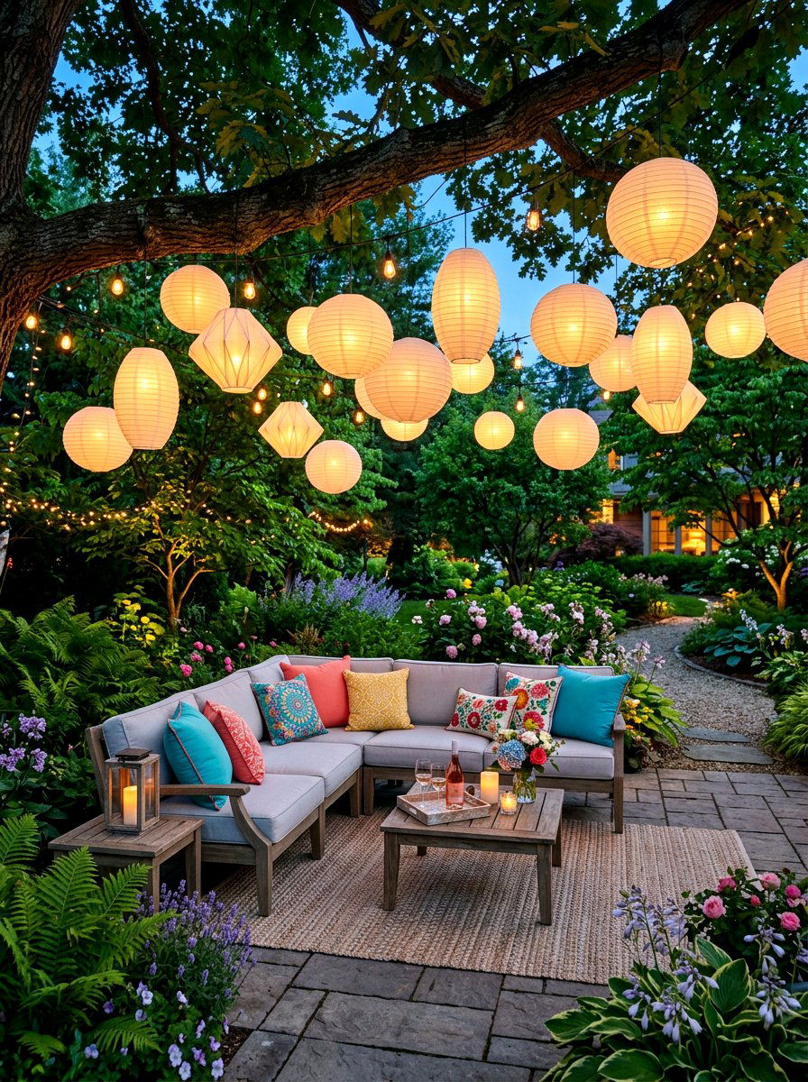 Hanging Paper Lanterns - 30 patio lighting ideas