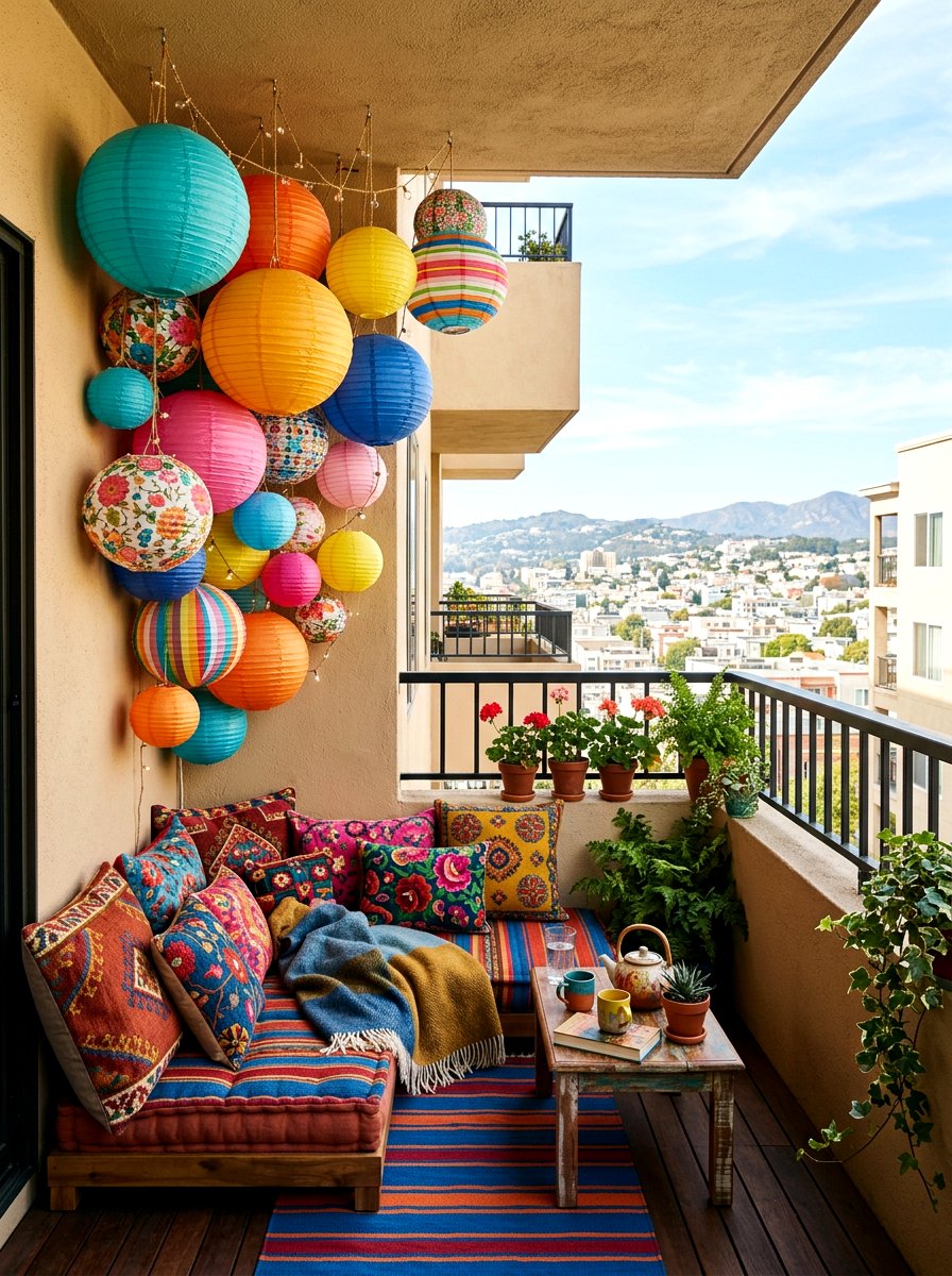 Hanging Paper Lanterns - 30 apartment patio lighting ideas