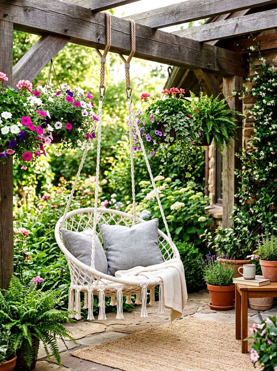 Hanging Patio Chair - 30 indoor outdoor living ideas