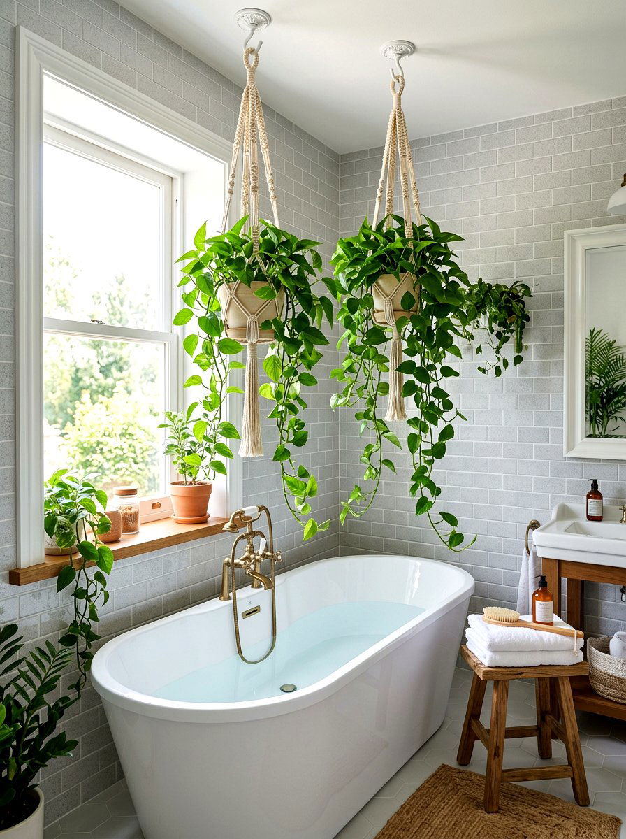 Hanging Plant Bathroom Decor - 30 tiny apartment bathroom ideas