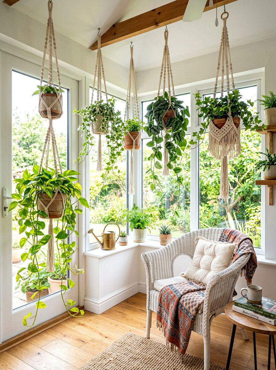 Hanging Plant Corner - 30 sunroom plant corner ideas