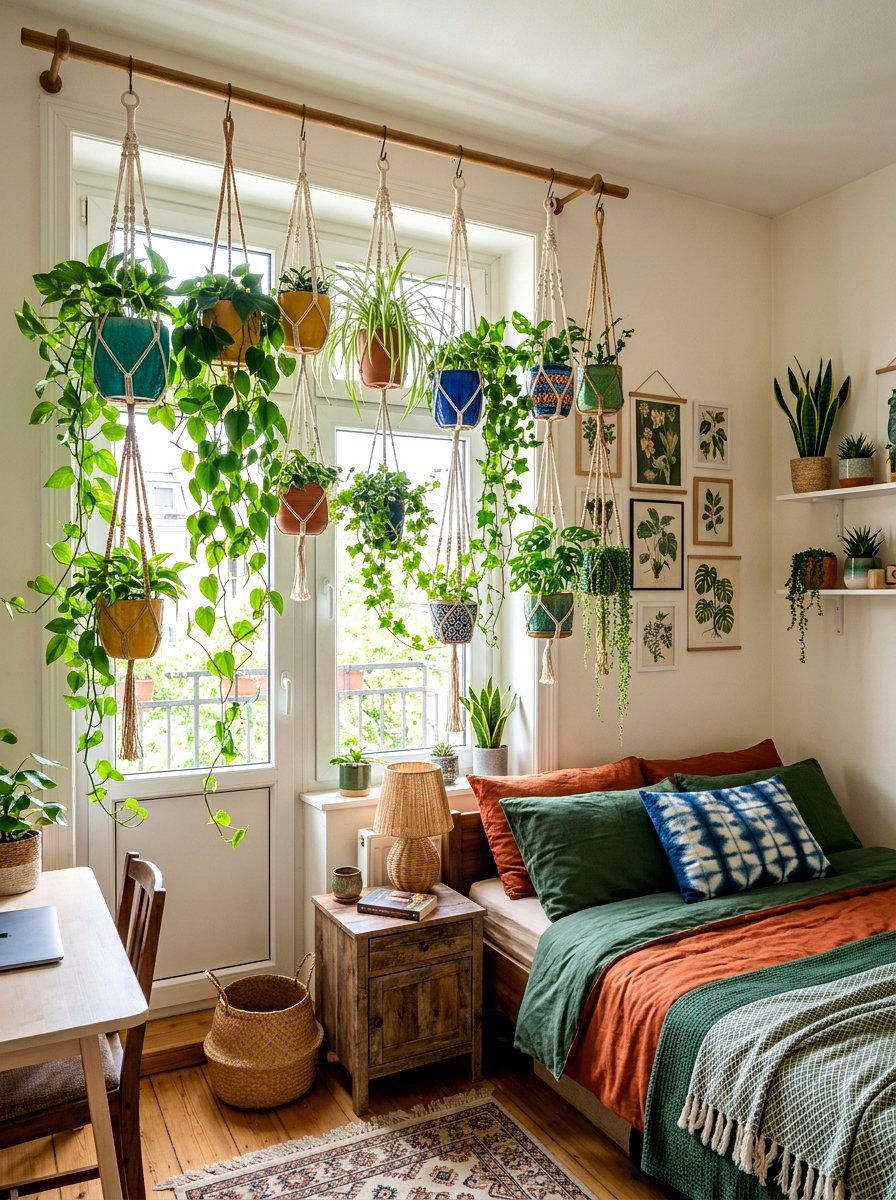 Hanging Plant Display - 30 dopamine bedroom ideas