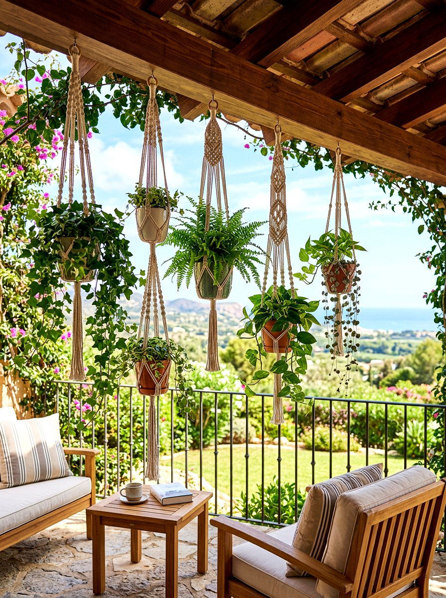Hanging Plant Display - 30 terrace garden ideas