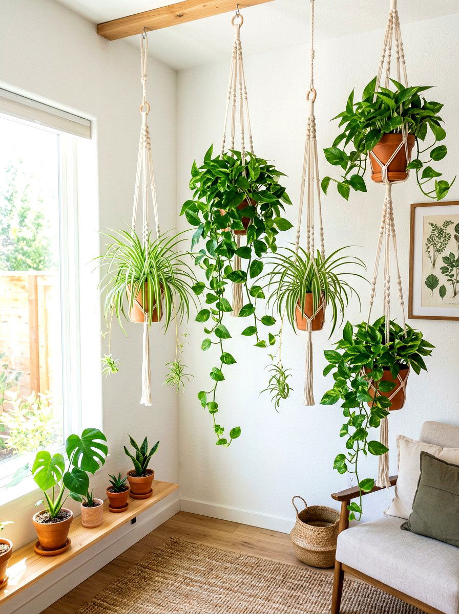 Hanging Plant Display - 30 tiny apartment decor ideas