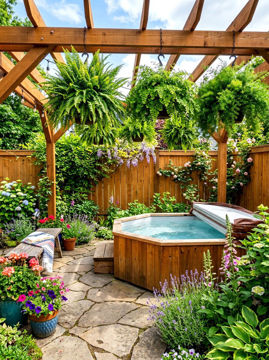 Hanging Plant Display - 30 hot tub patio decor ideas aesthetic