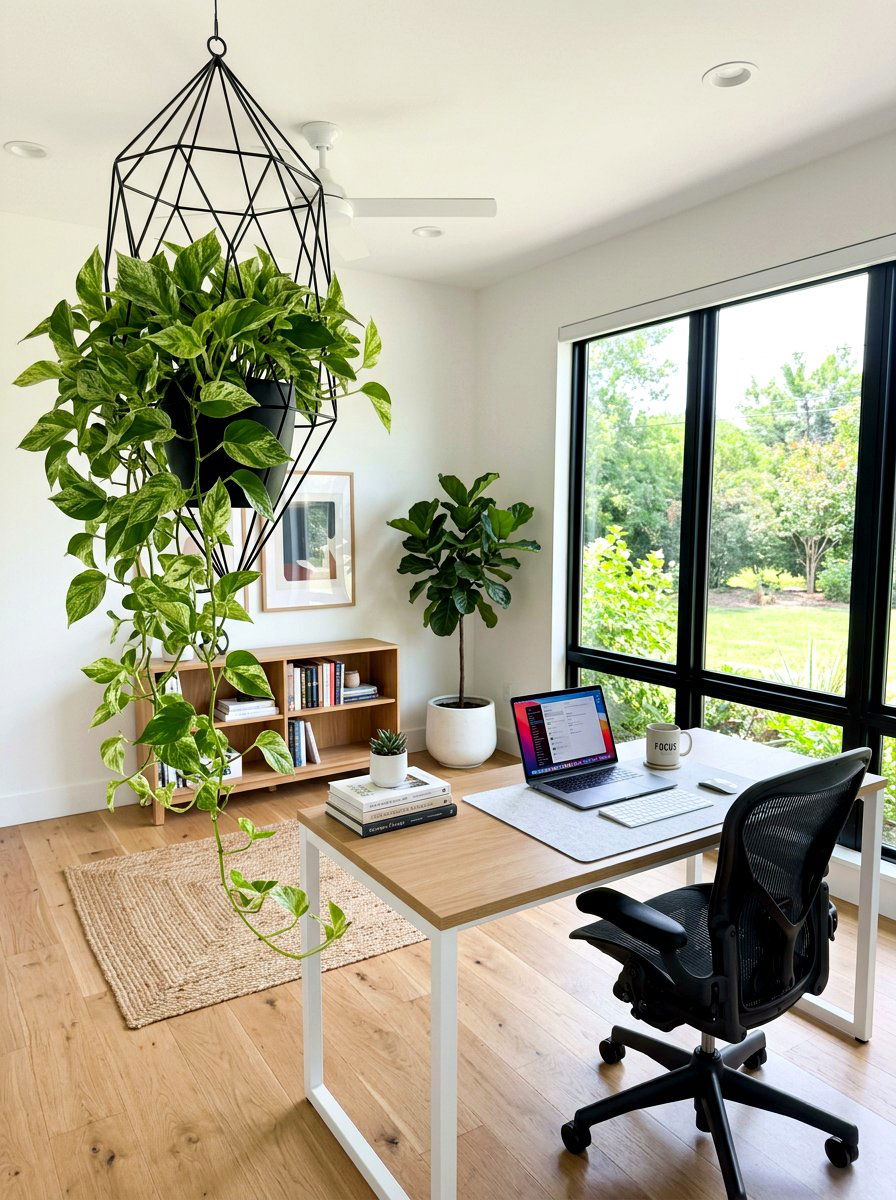 Hanging Plant Home Office - 30 hanging indoor plant ideas