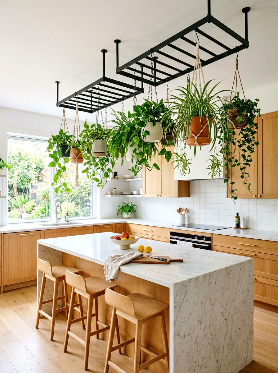 Hanging Plant Kitchen - 30 biophilic interior design ideas