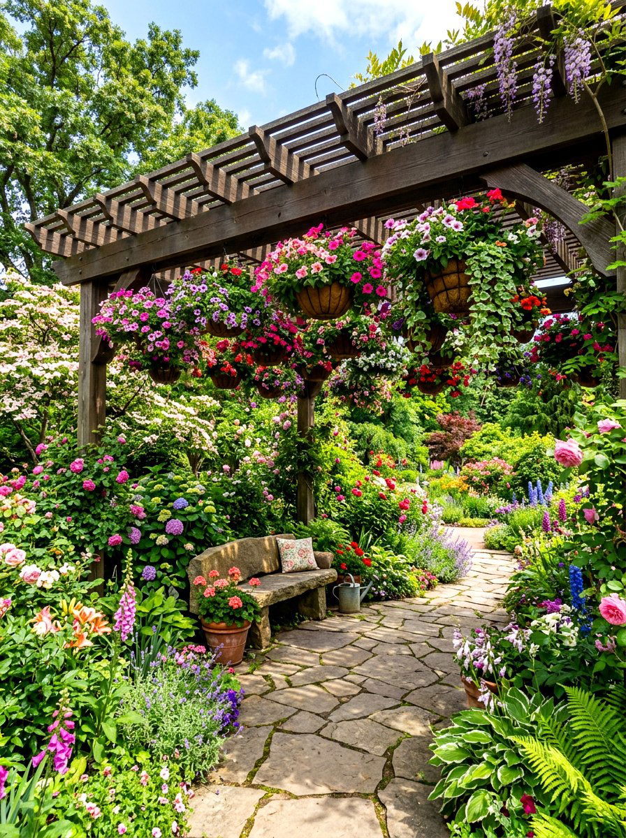 Hanging Plant Louvered Pergola - 30 louvered pergola patio ideas