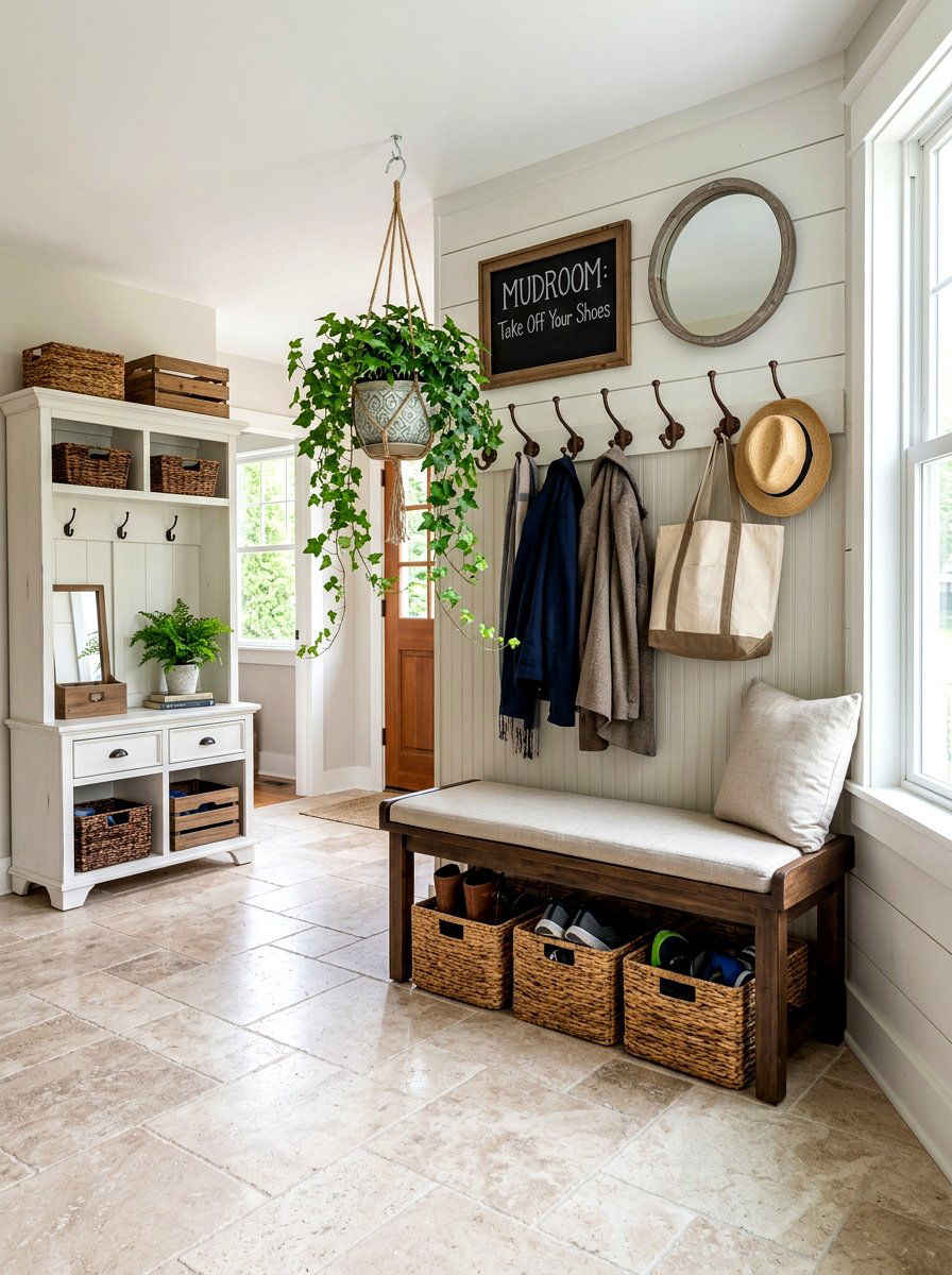 Hanging Plant Mudroom Area - 30 hanging indoor plant ideas