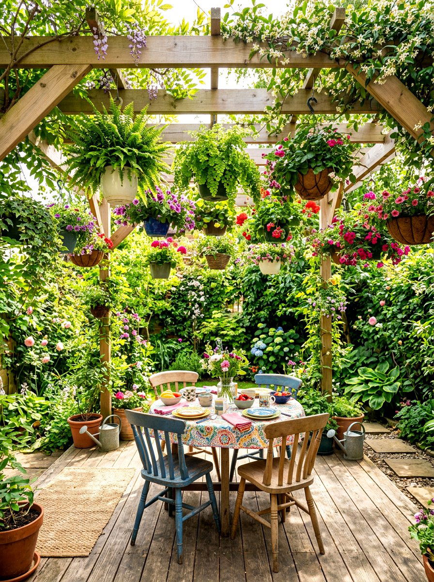 Hanging Plant Pergola - 30 outdoor breakfast pergola ideas