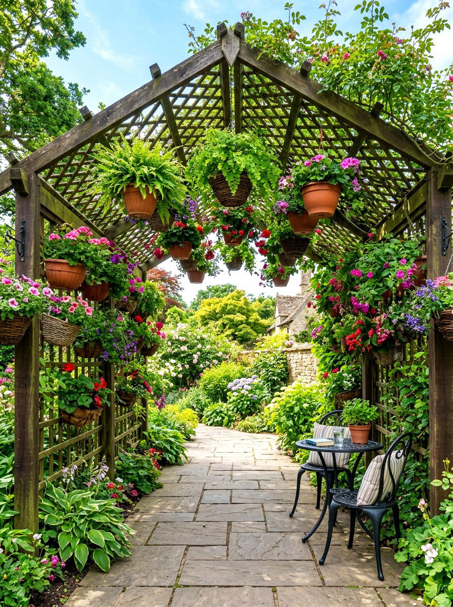 Hanging Plant Pergola - 30 garden pergola ideas