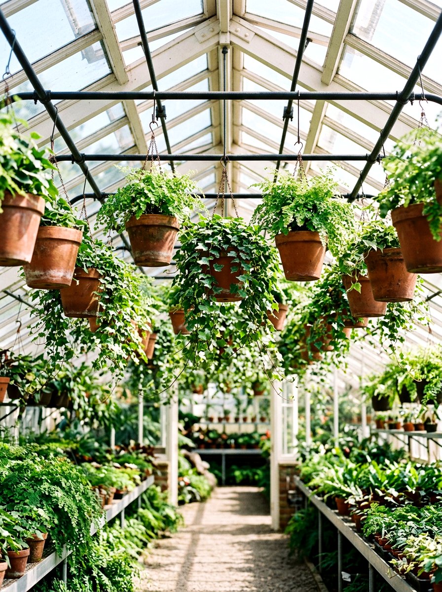 Hanging Plant Rafter System - 30 greenhouse potting area ideas