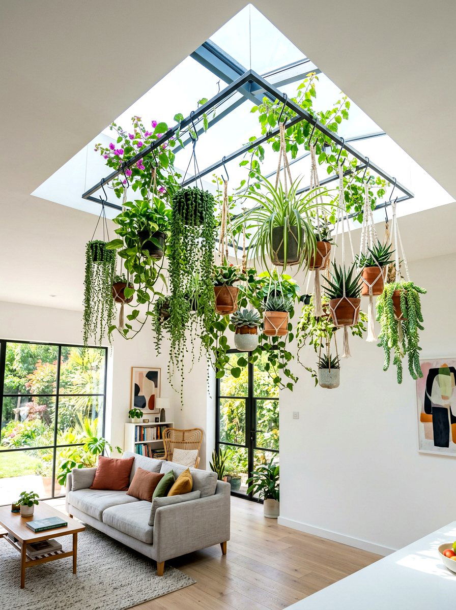 Hanging Plant Skylight Area - 30 hanging indoor plant ideas