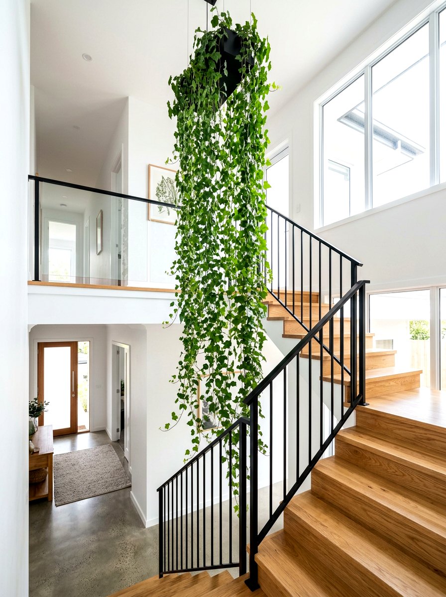 Hanging Plant Staircase Railing - 30 hanging indoor plant ideas