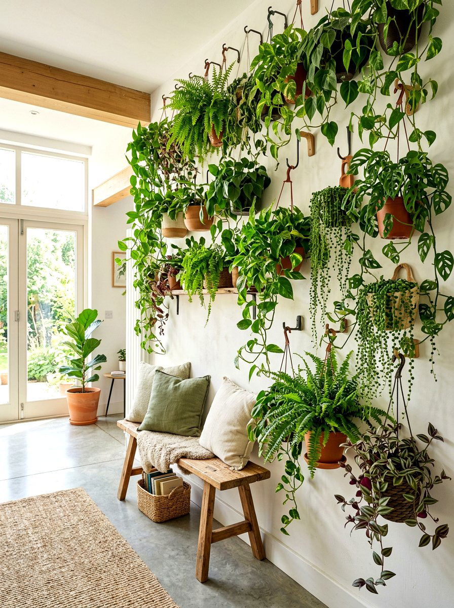 Hanging Plant Wall - 30 entryway wall decor ideas