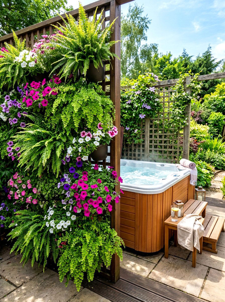 Hanging Plant Wall - 30 hot tub privacy ideas