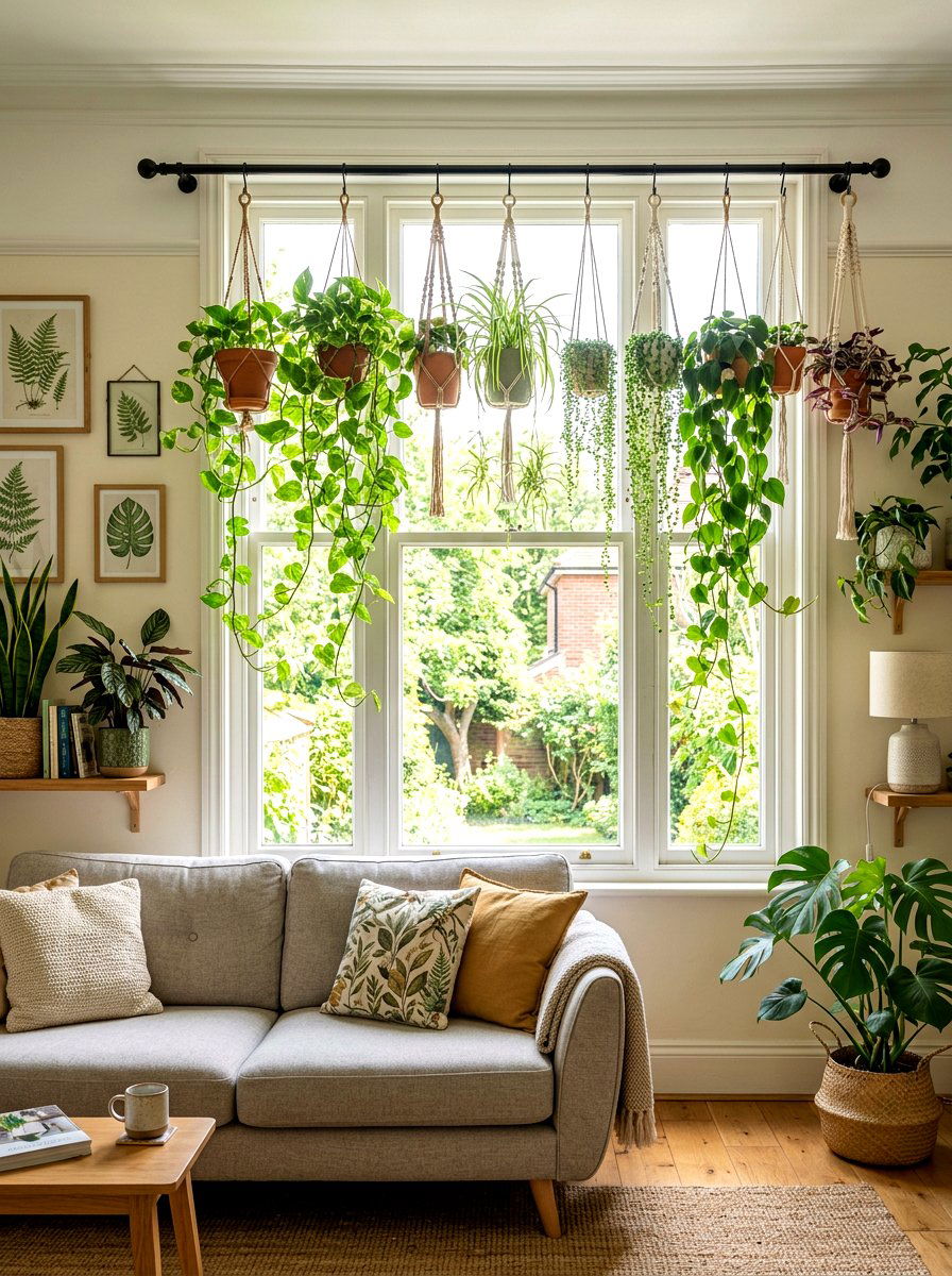 Hanging Plants On Tension Rods - 30 renter friendly living room ideas