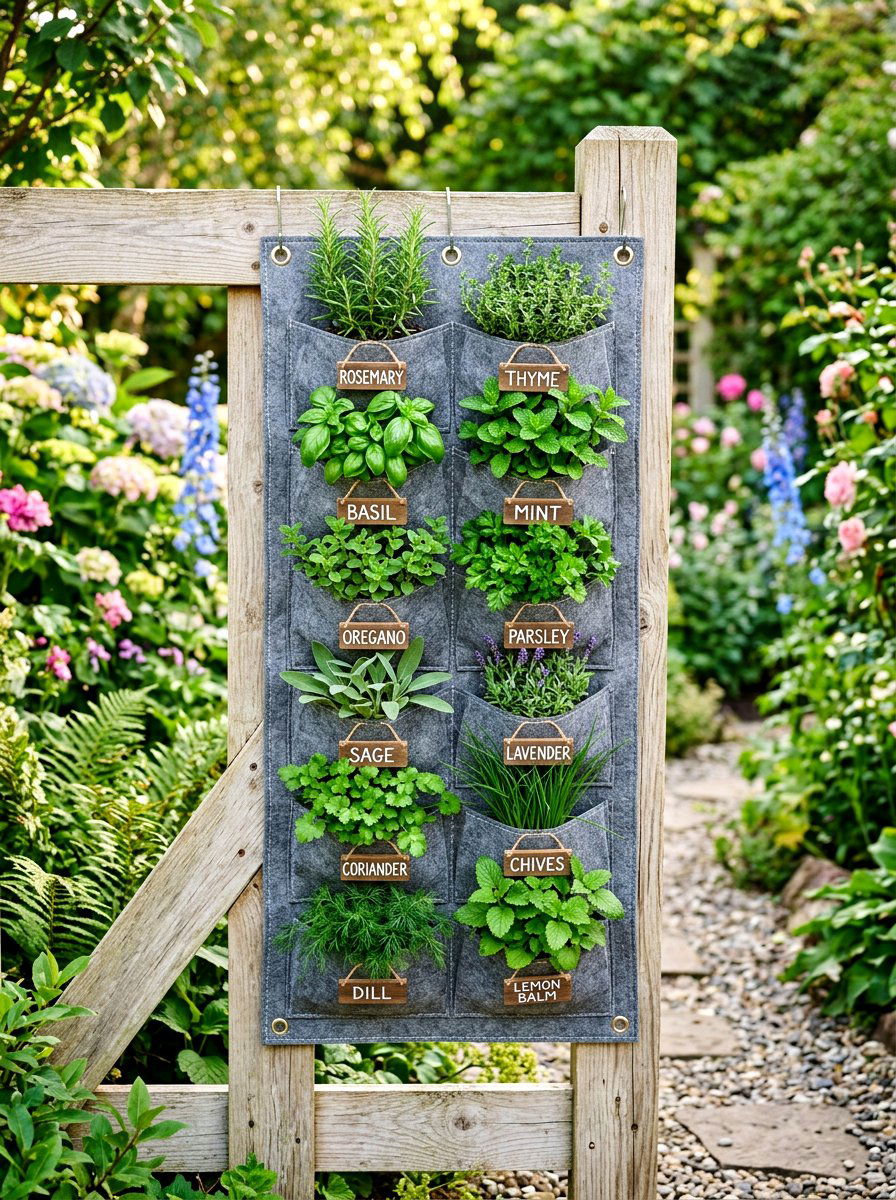 Hanging Pocket Herb Garden - 30 vertical herb garden ideas